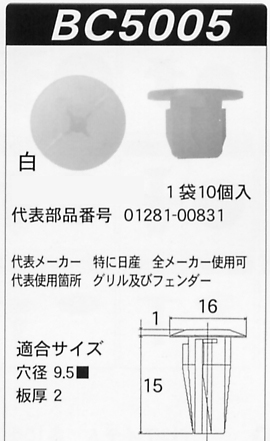 ボストン 内張りクリップBC5005 スクリューグロメット01281-00831 カー
